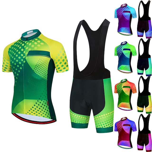 21Grams Men's Cycling Jersey Set Bicycle Short Sleeve Set with Bib Shorts Breathable Quick Dry 