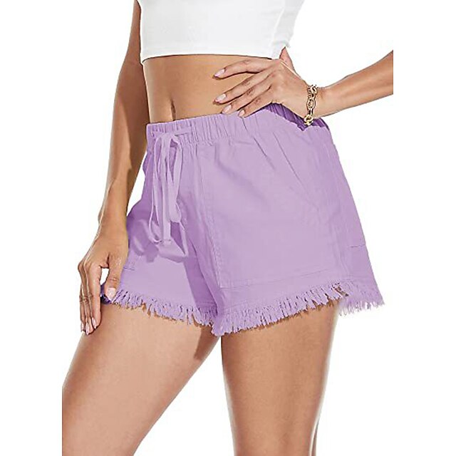 Womens Clothing Womens Bottoms | Womens Casual / Sporty Athleisure Wide Leg Shorts Tassel Fringe Side Pockets Elastic Drawstring