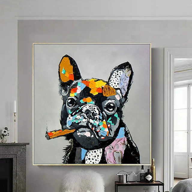 Oil Painting Hand Painted Square Animals Pop Art Modern Stretched Canvas / Rolled Canvas 8