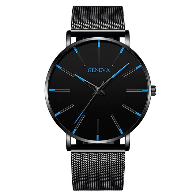 Geneva Quartz Watch for Men Minimalist Ultra Thin Stainless Steel Watch ...