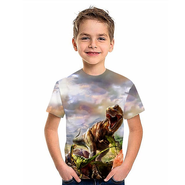 Baby & Kids Boys Clothing | Kids Boys T shirt Short Sleeve 3D Print Dinosaur Animal Crewneck Gray Children Tops Spring Summer Ac