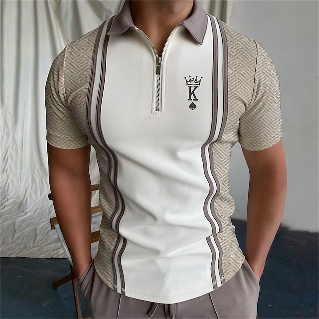  Men's Golf Shirt Color Block Turndown Street Casual Zipper Short Sleeve Tops Casual Fashion Breathable Comfortable White Blue Purple