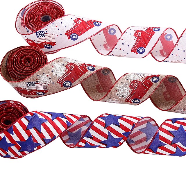  9.8ft Patriotic Ribbon Stars Stripes Ribbon Red White and Blue Wired Edge Ribbon Wreaths 4th of July Vintage American Flag Ribbon for Labor Day Memorial Veterans Day DIY Craft