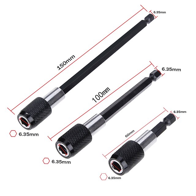  Haste hexagonal de 1/4 polegada chave de fenda de trava automática haste de extensão de liberação rápida magnética alongar a haste da cabeça do lote 60mm 100mm 150mm