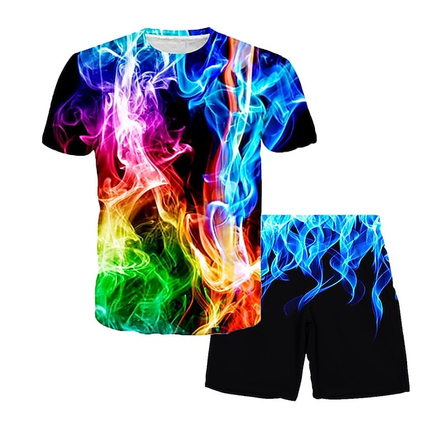  Boys 3D Graphic T-shirt & Shorts Clothing Set Short Sleeve Summer Spring Sports Fashion Cool Polyester Kids 3-13 Years Outdoor Street Sports Regular Fit