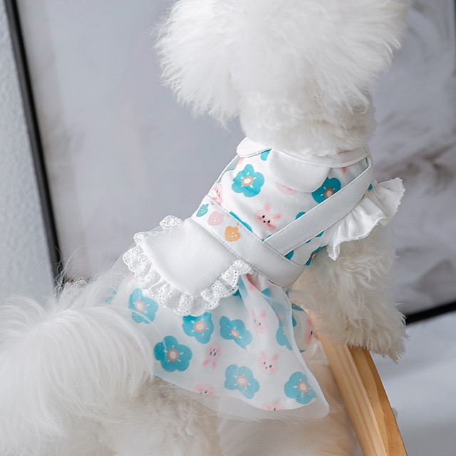  كلاب قطط الفساتين زهور موضة لطيف مناسب للعطلات كاجوال / يومي ملابس الكلاب ملابس الجرو ملابس الكلب ناعم أبيض كوستيوم للفتاة والفتى الكلب قماش XS S M L XL 2XL
