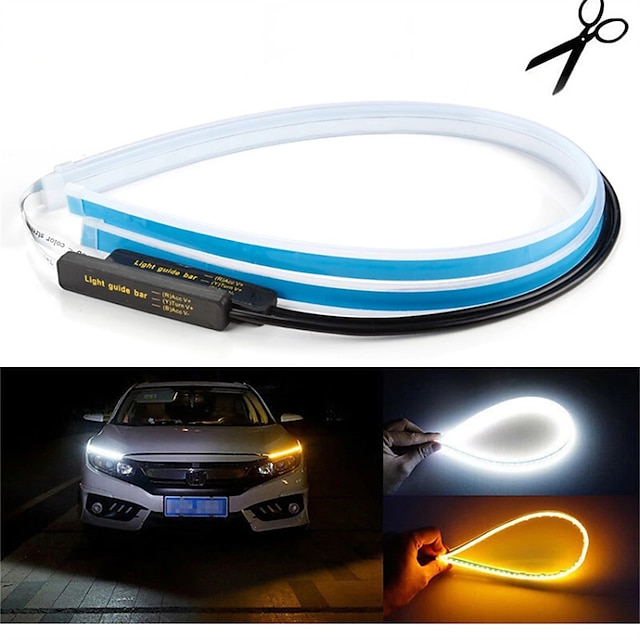  2 pièces led drl voiture lumière diurne bande lumineuse flexible étanche auto phares frein flux tube lumière clignotant blanc jaune bleu 12v 30/45/60cm avec chauffeur