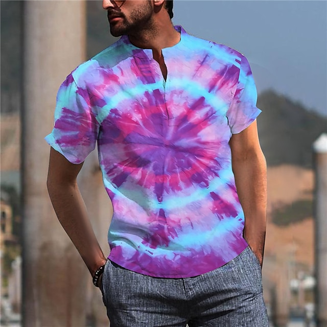 Mens Clothing Mens Shirts | Mens Shirt Print Tie Dye V Neck Street Casual Print Short Sleeve Tops Casual Fashion Designer Breath