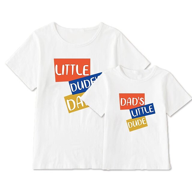 Baby & Kids Matching Outfits | Dad and Son T shirt Tops Geometric Letter Daily Print White Black Gray Short Sleeve Basic Matchin