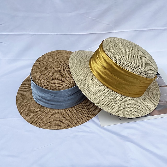 Shoes & Bags Fashion Accessories | 1pcs Flat Top Hat Fashion Summer Women Straw Hat Female Sun Hats Black Panama Outdoor Beach H