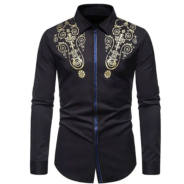 Mens Clothing Mens Shirts | Mens Shirt Floral Turndown Street Casual Button-Down Long Sleeve Tops Casual Fashion Comfortable Bla