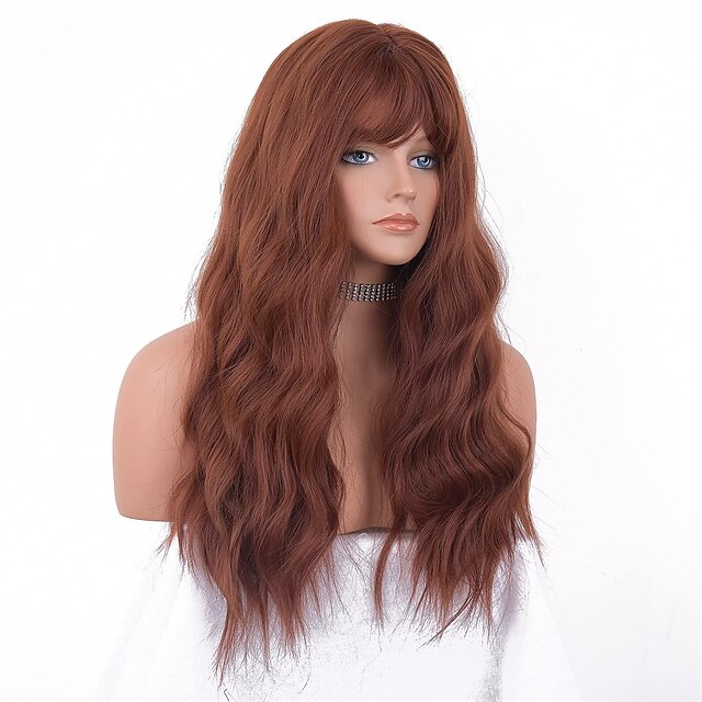 Beauty & Hair Wigs & Hair Pieces | Copper Red Wig with Bangs Loose Curly Ginger Wigs for Women Red Wig 22 inch Auburn Wig Synthe