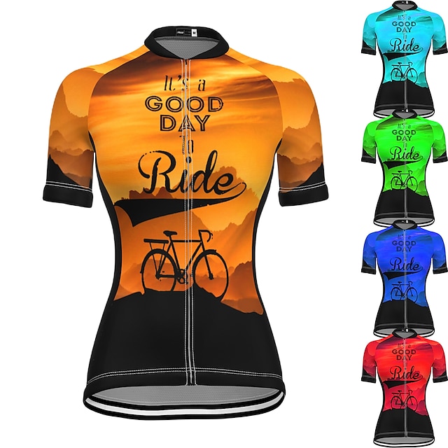  21Grams® Women's Short Sleeve Cycling Jersey Graphic Bike Top Mountain Bike MTB Road Bike Cycling Green Sky Blue Orange Spandex Polyester Breathable Quick Dry Moisture Wicking Sports Clothing Apparel