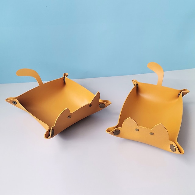 Home & Garden Home Decor | new original cute cat shape desktop storage box cosmetic remote control storage basket leather snack 