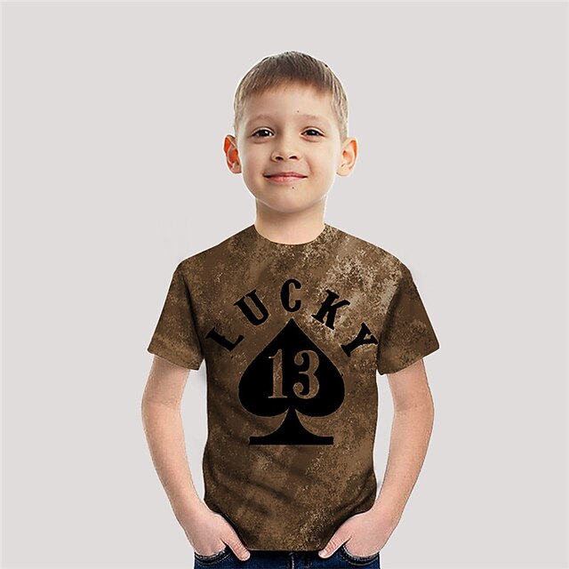 Baby & Kids Boys Clothing | Kids Boys T shirt Short Sleeve 3D Print Letter Crewneck Black Gray Brown Children Tops Spring Summer