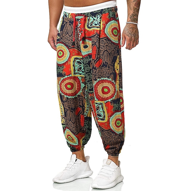 Mens Clothing Mens Bottoms | Mens 3D Print Ethnic Style Chinos Print Pants Streetwear Stretchy Graphic Prints Sports Mid Waist G