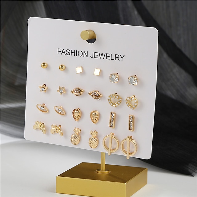 Shoes & Bags Fashion Accessories | 12 Pairs Stud Earrings For Womens Street Gift Daily Gold Plated Classic Fashion Eyes Fruit - 