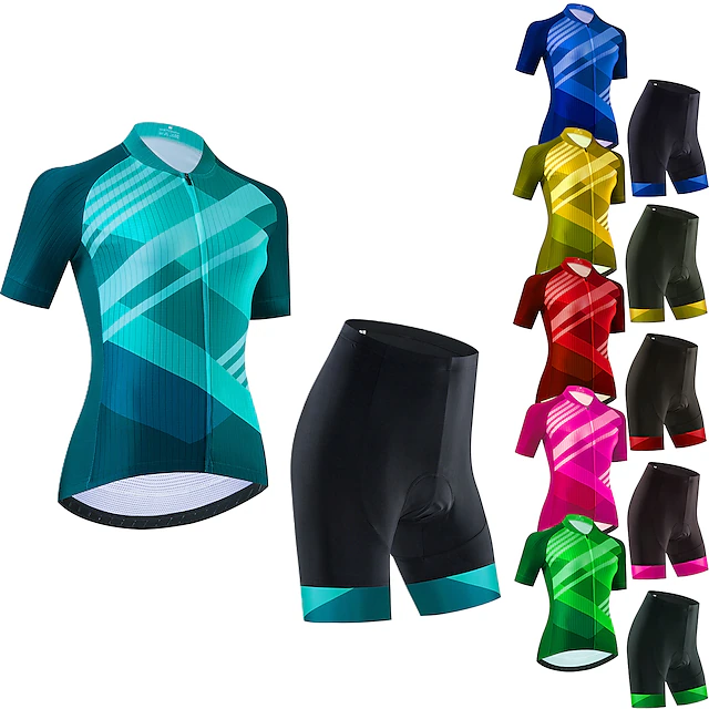 Women's Cycling Jersey with Bib Shorts Cycling Jersey with Shorts Short Sleeve Mountain Bike MTB Road Bike Cycling Black Red Blue Graphic Stripes Bike Breathable Quick Dry Reflective Strips Sports 21