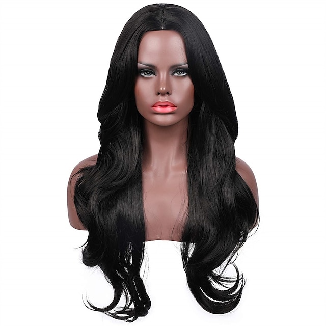 Beauty & Hair Wigs & Hair Pieces | Black Curly Wavy Middle Part Layered Long Synthetic Wigs for Women - ON30703