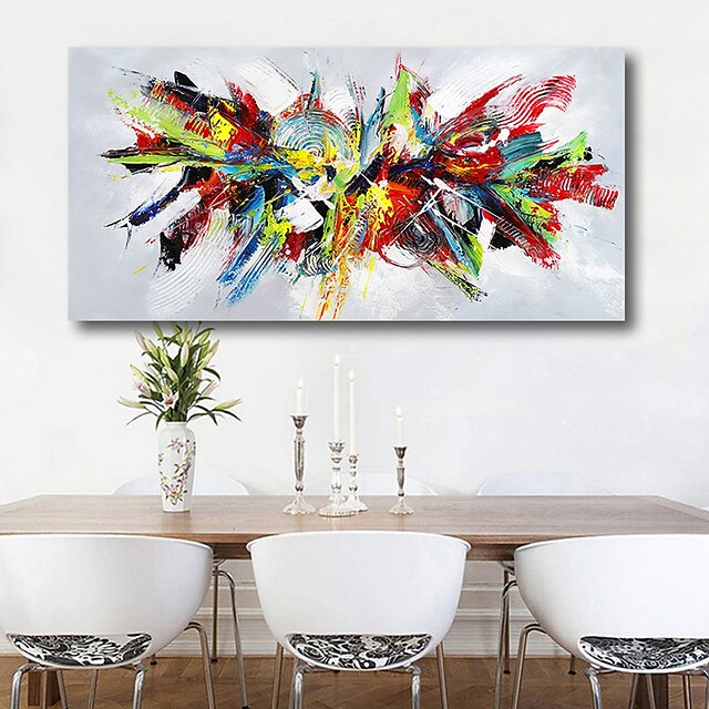 Home & Garden Wall Art | Oil Painting Hand Painted Horizontal Abstract Floral / Botanical Contemporary Modern Stretched Canvas -