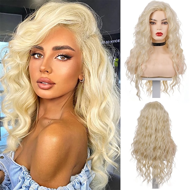 Long Curly Blonde Wigs For Women Wavy Curly Blond Wig Synthetic Layered Golden Glueless Wigs For 5024