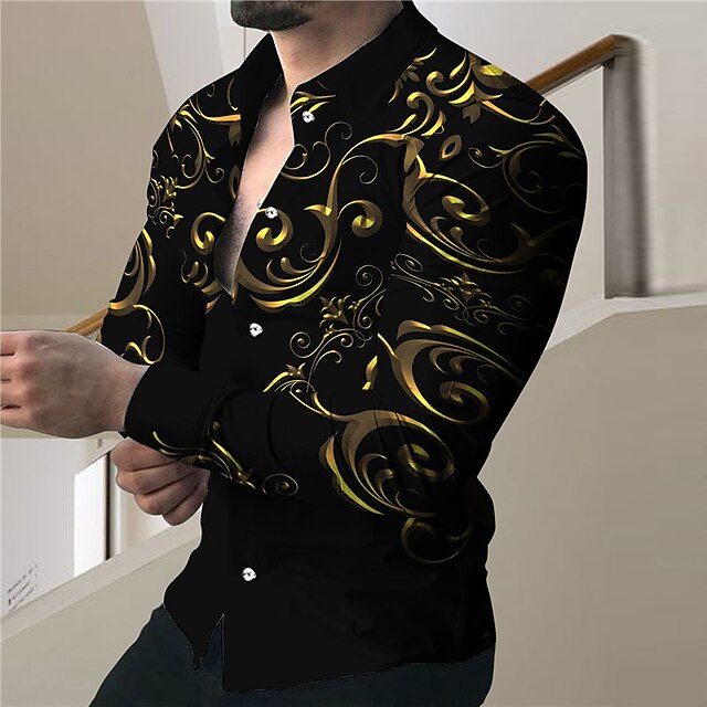 Men's Shirt Button Up Shirt Long Sleeve Fashion Designer Casual Outdoor Casual Holiday Summer Spring Turndown Print Button-Down Yellow3