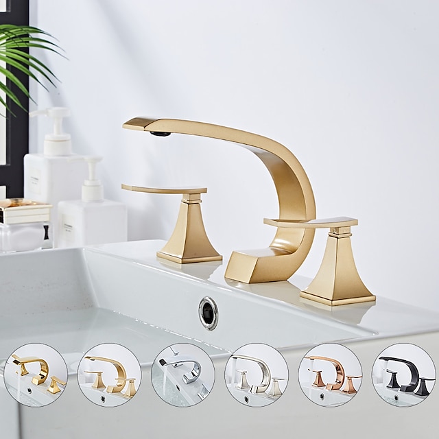  Bathroom Sink Faucet Widespread Oil-rubbed Bronze/Nickel Brushed/Electroplated Widespread Two Handles Three HolesBath Taps