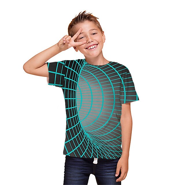 Baby & Kids Boys Clothing | Kids Boys T shirt Short Sleeve 3D Print Optical Illusion Crewneck Blue Children Tops Spring Summer A