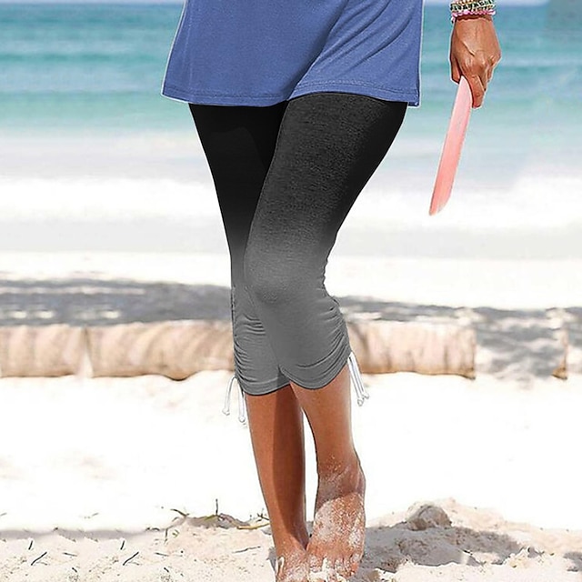  Women's Pants Trousers Capri shorts Below Knee Length Shorts Black+Grey White & Blue Blue Mid Waist Fashion Shorts Casual Beach Print Micro-elastic Calf-Length Outdoor Coconut Tree S M L XL XXL