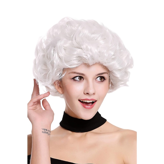  regina peruci elizabeth doamnă perucă de petrecere rochie de halloween bucle albe ondulat volum întreg bunică bătrână înaltă societate damă