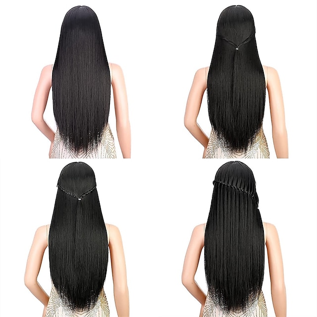 Beauty & Hair Wigs & Hair Pieces | Long Black Wig with Bangs Straight Wig for Women Middle Part Natural Heat Resistant Fiber Syn