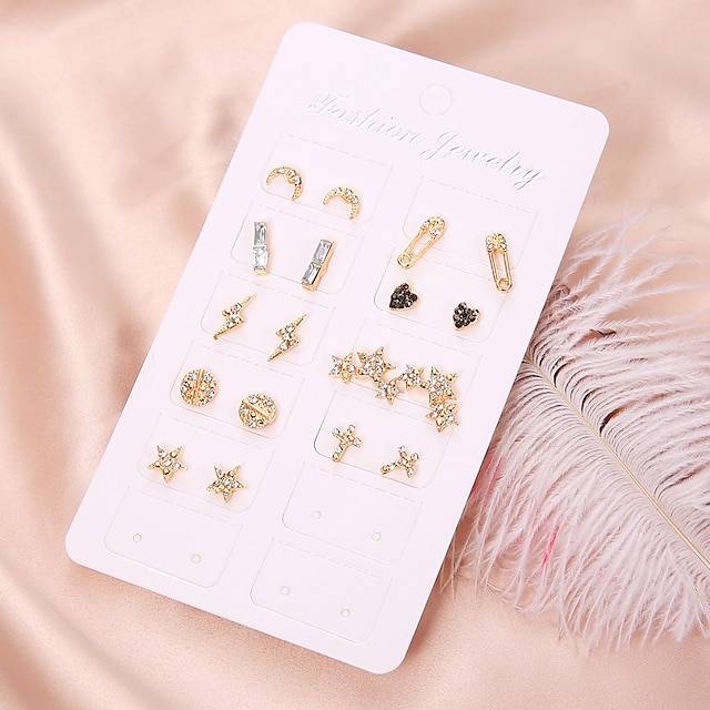 Shoes & Bags Fashion Accessories | 9 Pairs Stud Earrings Earrings Set For Womens Wedding Sport Engagement Rhinestone Alloy Class