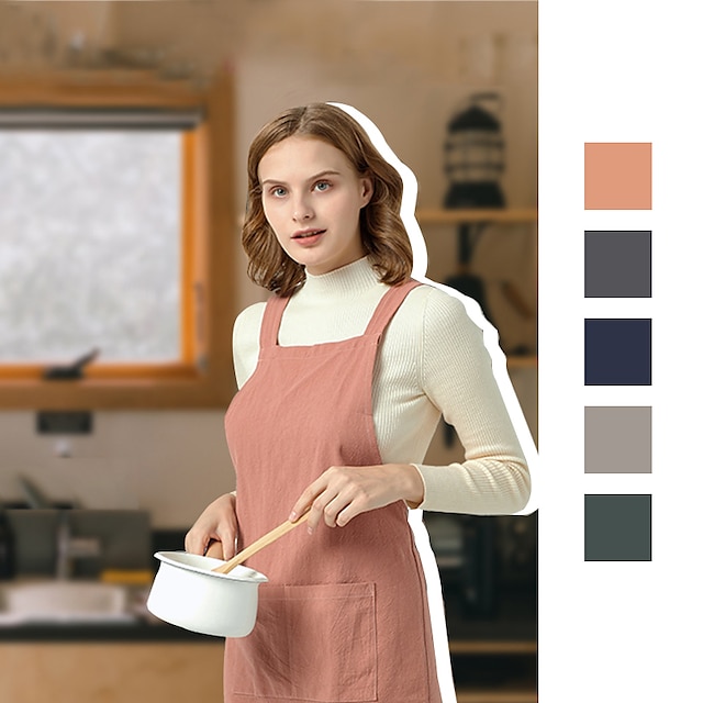 bavlněná plátěná kuchařská zástěra pro ženy a muže, kuchyňská zástěra na vaření, personalizovaná zahradnická zástěra s kapsami na zádech bez zavazování v pase