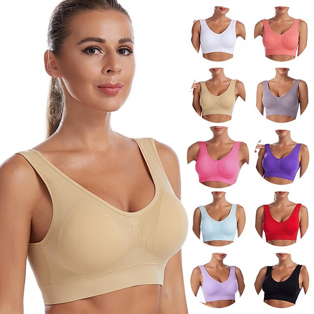  Women's Shockproof Sports Bra Light Support Plus Size Bralette Removable Pad Nylon Spandex Yoga Fitness Gym Workout 10 Colors Breathable Lightweight Soft Padded