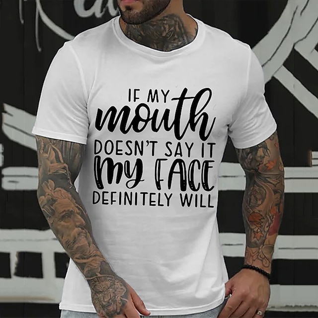  Men's T shirt Tee Hot Stamping Graphic Patterned Letter Crew Neck Casual Daily Print Short Sleeve Tops Designer Fashion Vintage Big and Tall White Blue Gray / Summer / Summer