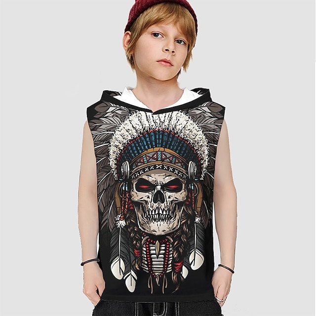 Baby & Kids Boys Clothing | Kids Boys Halloween Tank Sleeveless 3D Print Skull Black Gray Children Tops Spring Summer Daily Spor