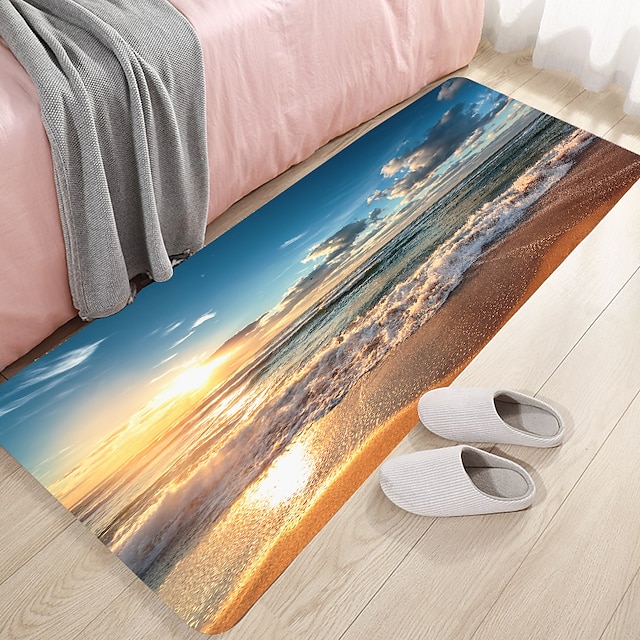 Home & Garden Bath Accessories | Beach Footprints Series Digital Printing Floor Mat Modern Bath Mats Nonwoven / Memory Foam Nove