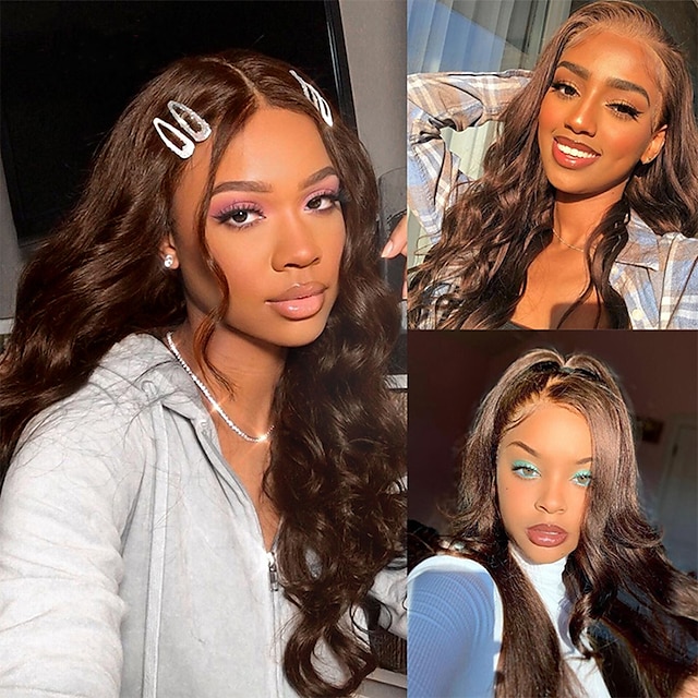  Full Lace Human Hair Wigs Body Wave Lace Front Wig Glueless Full Lace Wig Human Hair 100% Remy Hair 130% Density Pre-Plucked With Super Nature Baby Hair Mediumt Browm#4 12-26 Inch