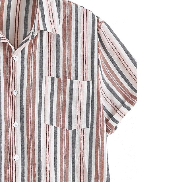 Mens Clothing Mens Shirts | Mens Shirt Hot Stamping Striped Graphic Turndown Street Casual Button-Down Print Short Sleeve Tops C