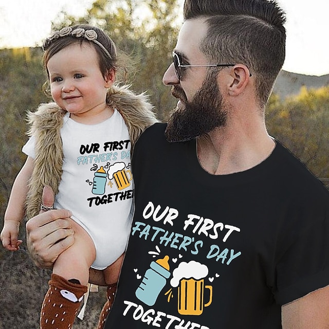 Baby & Kids Matching Outfits | Dad and Son T shirt Tops Graphic Heart Letter Causal Print Multicolor Short Sleeve Adorable Match