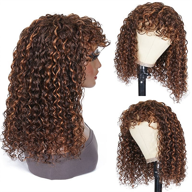 Beauty & Hair Wigs & Hair Pieces | Synthetic Wig Loose Curl With Bangs Machine Made Wig Medium Length A1 Synthetic Hair Womens C