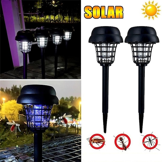  1/2 pièces bug zapper extérieur solaire piège à moustiques tueur lampe uv led électrique étanche anti moustique lumière jardin pelouse piège à moustiques