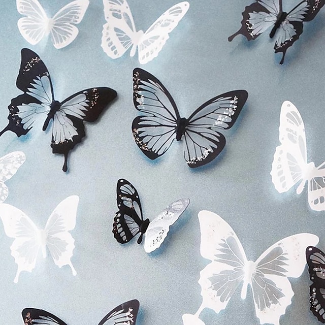 Home & Garden Home Decor | 5sets 18pcs/set Black and White Crystal Butterflies Wall Sticker For Kids Rooms Art Mural Refrigerato