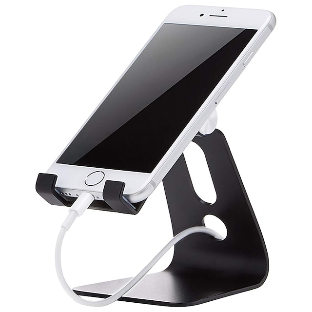  Cell Phone Stand Holder Aluminum Alloy Desktop Cradle Dock Anti-Slip Base and Convenient Charging Port office Compatible with Smartphone Android apple iPhone Tablet Adjustable