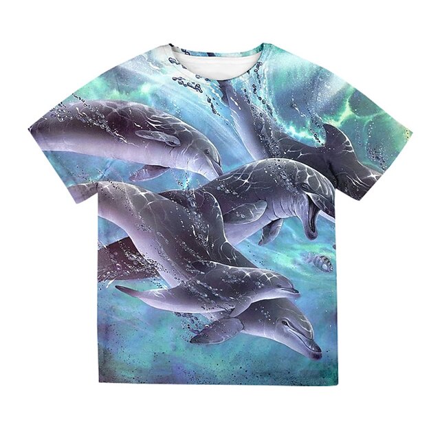 Baby & Kids Boys Clothing | Kids Boys T shirt Short Sleeve 3D Print Animal Crewneck Blue Children Tops Spring Summer Active Fash