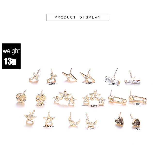 Shoes & Bags Fashion Accessories | 9 Pairs Stud Earrings Earrings Set For Womens Wedding Sport Engagement Rhinestone Alloy Class