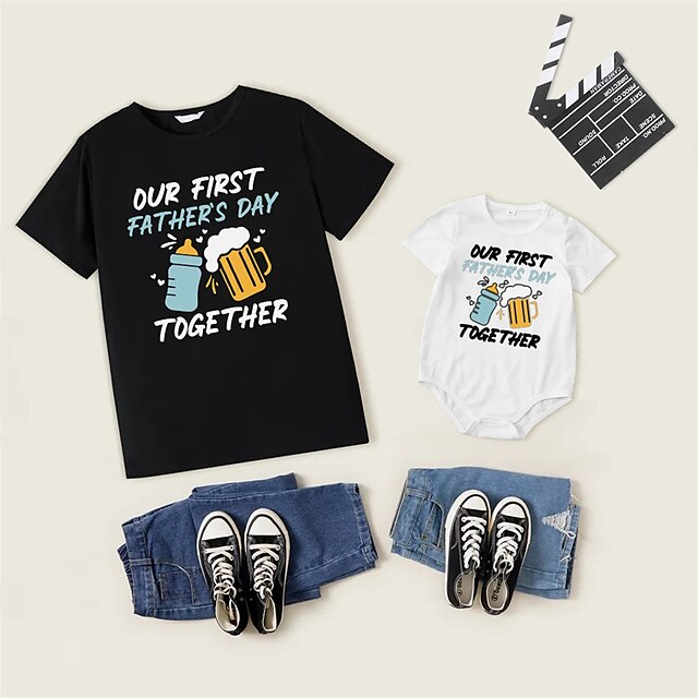 Baby & Kids Matching Outfits | Dad and Son T shirt Tops Graphic Heart Letter Causal Print Multicolor Short Sleeve Adorable Match