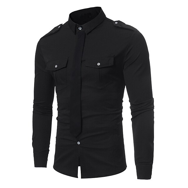 Mens Clothing Mens Shirts | Mens Shirt Solid Color Turndown Street Casual Button-Down Long Sleeve Tops Casual Fashion Breathable