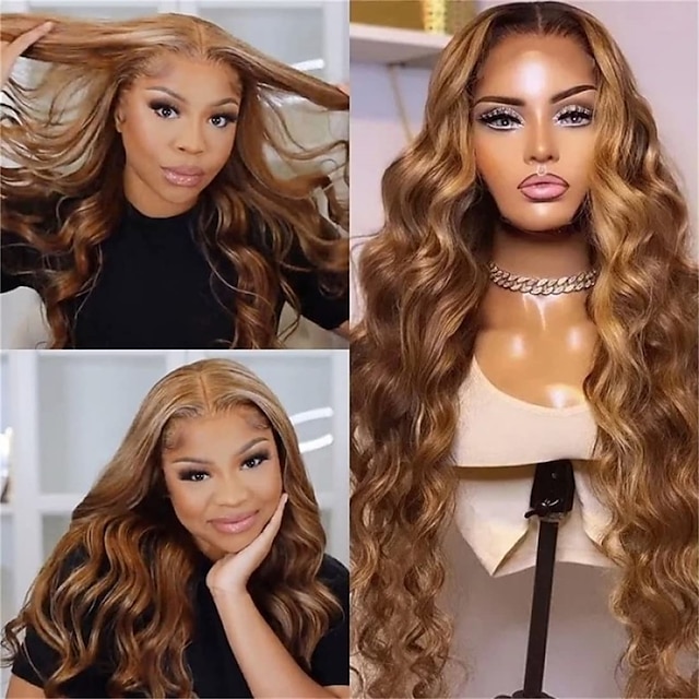 Beauty & Hair Wigs & Hair Pieces | Honey Blonde Highlight 13x4 Lace Frontal Body Wave Wigs Human Hair for Black Women Brazilian 