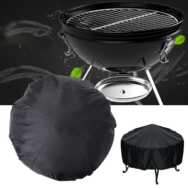  112cm Outdoor Round Black Round Waterproof Bbq Grill Cover Dust Cover Patio Fire Pit Cover
